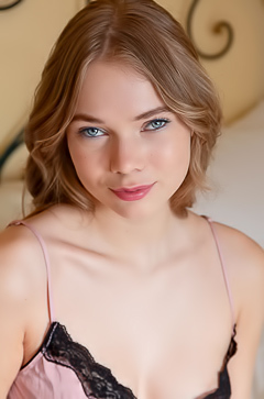 Luise Sexy Blue-eyed Blonde Slides The Straps Of Her Pink Pajamas